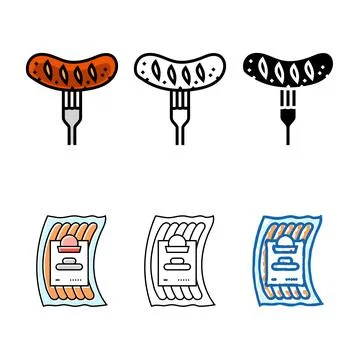 Fork sausage meat color forms icon vector Stock Illustration