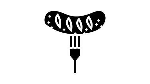 Fork sausage meat glyph icon animation Stock Footage 326149179