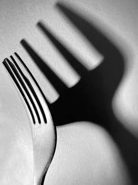 Fork Shadow Close Up Minimal Black And White Abstract Composition Foto stock