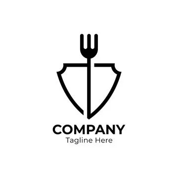 Fork shield logo template in simple line. Stock Illustration