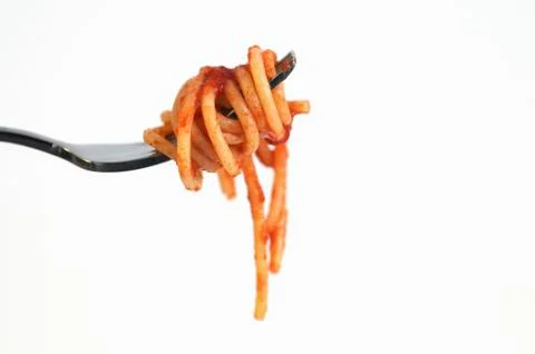 A fork of spaghetti with tomato sauce Foto stock