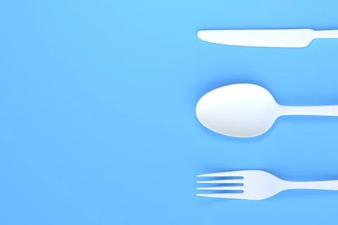 Fork, spoon and knife on blue background Stock Illustration