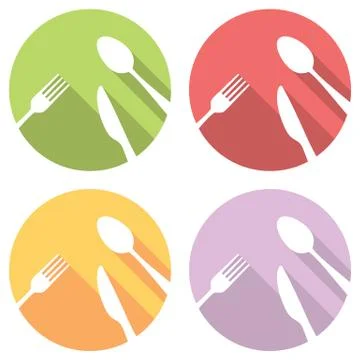 Fork Spoon And Knife Flat Icons Set Stock Illustration