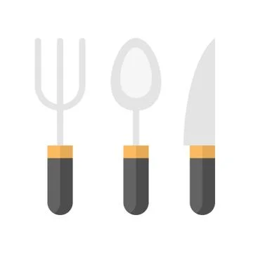 Fork, spoon and knife, kitchen utensils icon, flat design Stock Illustration