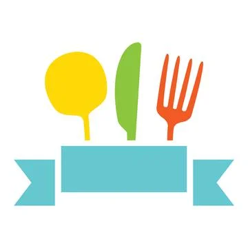 Fork, spoon and knife with ribbon. Stock Illustration