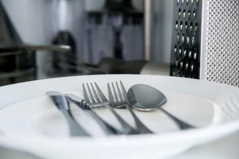 Fork, Spoon and Table Knife on the white background Stock Photos