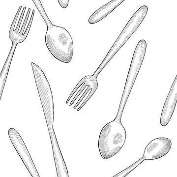 Fork spoon knife graphic seamless pattern background sketch illustration vector Illustrazione stock