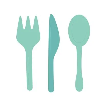 Fork, spoon, knife. Illustration of set cutlery for serving in flat style i.. Illustrazione stock