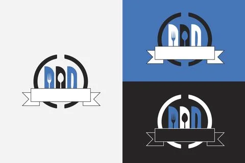 Fork spoon knife inside a cricle flat logo concept Stock Illustration