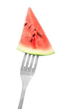 Fork with watermelon slice Stock Photos
