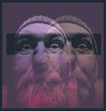 Forked portrait design. A surprised middle-aged man with a gray beard Stock Illustration