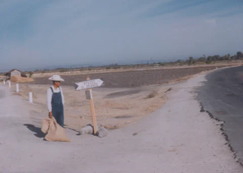 A forked road in Mexico with a man deciding what to do Stock Photos