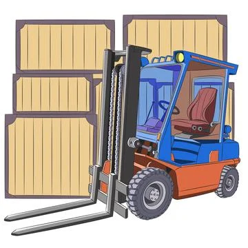Forklift on background of large boxes isolated on white background. Stock Illustration