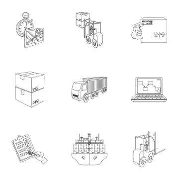 Forklift, cargo plane, goods, documents and other items in the delivery and Stock-Illustration