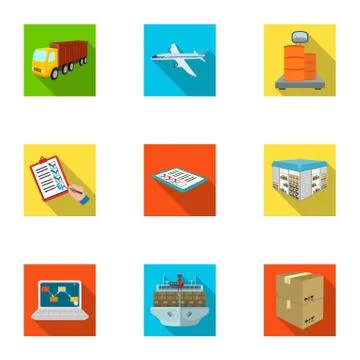 Forklift, cargo plane, goods, documents and other items in the delivery and Illustrazione stock
