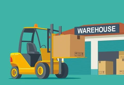 Forklift carries a box in storage Stockillustratie