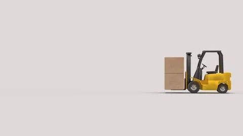 Forklift Carrying Boxes Logistics And Warehouse Concept 3d render. Illustrazione stock