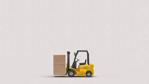 Forklift Carrying Boxes Logistics And Warehouse Concept 3d render. Illustrazione stock