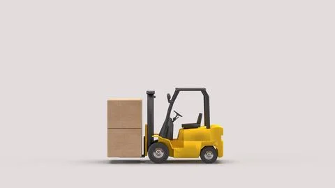 Forklift Carrying Boxes Logistics And Warehouse Concept 3d render. Illustrazione stock
