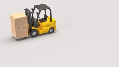 Forklift Carrying Boxes Logistics And Warehouse Concept 3d render. Illustrazione stock