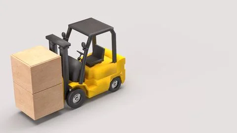 Forklift Carrying Boxes Logistics And Warehouse Concept 3d render. Illustrazione stock