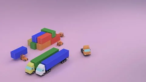 Forklift carrying cargo container 3D render illustration Stock Illustration