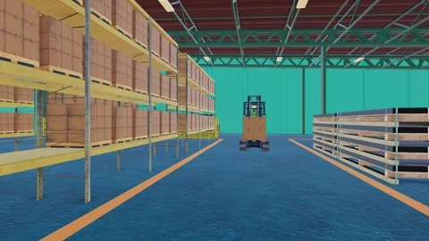 Forklift Carrying Stacked Boxes Blind Spot Distracted Worker Safety Stock Footage 337932796