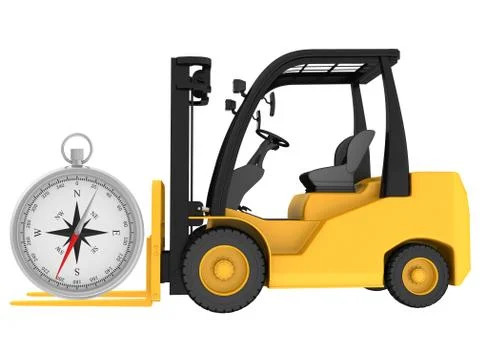 Forklift with compass isolated on white background Illustrazione stock