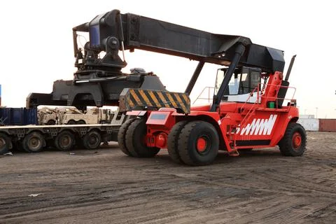 Forklift at a dockyard Stock Photos