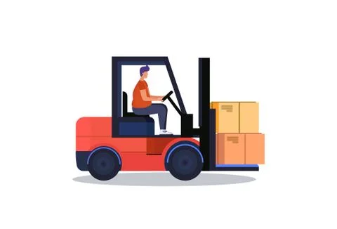Forklift driver loader pallet stacker truck equipment warehouse delivery concept Illustrazione stock