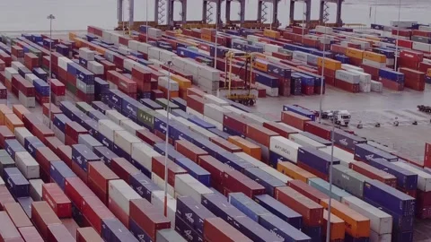 Forklift Driving Between Containers Sothampton Docks 2 Stock Footage 172157445