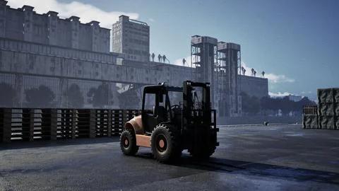 Forklift Driving Next to Large Building Illustration
