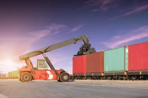 Forklift handling container box loading Stock Photos