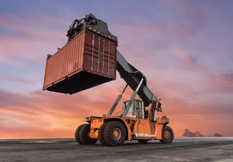 Forklift handling container box loading Stock Photos