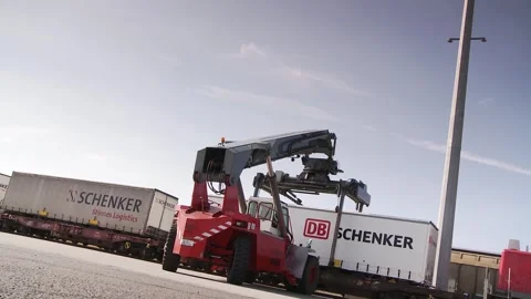Forklift Handling Containers in a Freight Yard on a Clear Day Video stock 315666328