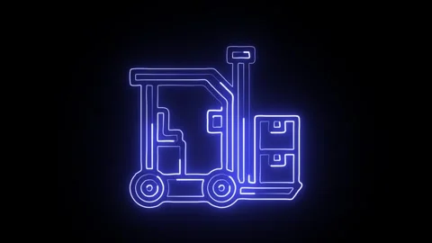 Forklift Icon Isolated on Black Background, Warehouse Vehicle Neon Line Ani.. Stock Footage 323940804