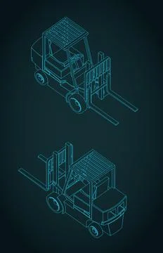Forklift isometric technical drawings Stock Illustration