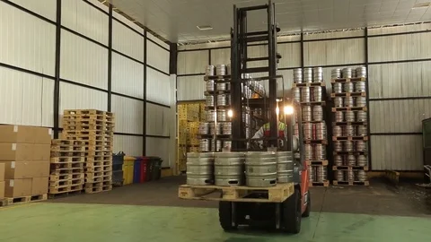 Forklift with kegs Stock Footage 77045250