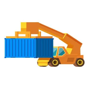 Forklift is lifting cargo container, delivery and shipping concept Stock Illustration