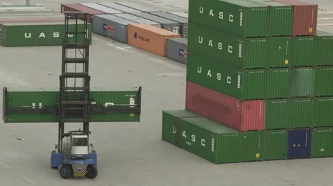 Forklift lifting containers Stock Footage 1079234