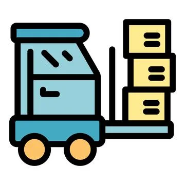Forklift lifting stacked boxes storage warehouse icon Stock Illustration