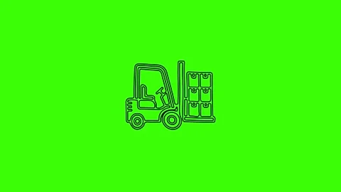 Forklift Line Icon Carrying Boxes on Green Screen Background Stock Footage 333546766