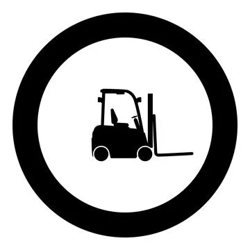 Forklift Loader Fork lift warehouse truck silhouette icon in circle round bla Stock Illustration
