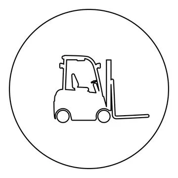 Forklift Loader Fork lift warehouse truck silhouette icon in circle round bla Illustrazione stock