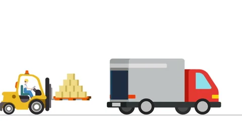 Forklift loader load boxes into a truck animation. Видео 58431775