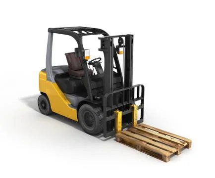 Forklift loader whith pallet isolated on white 3D render Stock Illustration