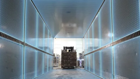 Forklift Loading Boxes Cargo Truck for Transportation Logistic Warehouse Process Stock Footage 270523867