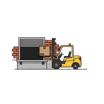 Forklift loading boxes onto truck with supply chain Stock Illustration