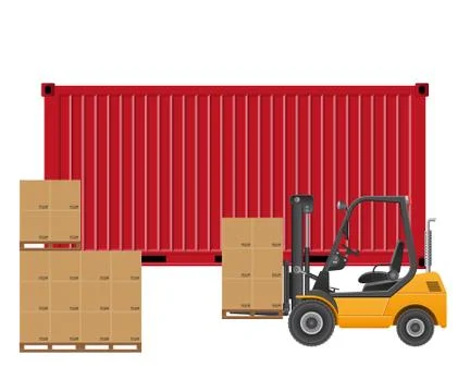 Forklift loading cargo container. Stock Illustration