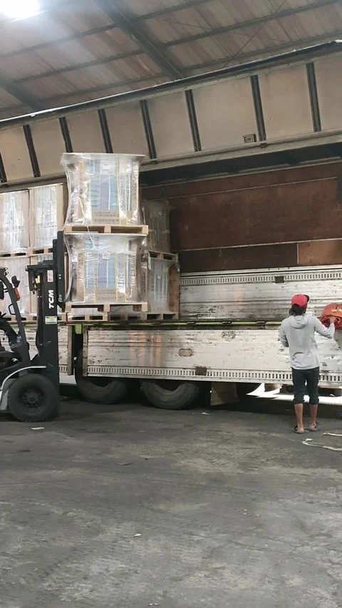 Forklift Loading Cargo onto Truck Stock Footage 303369949